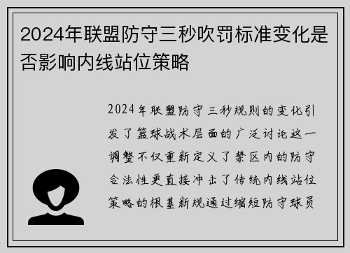 2024年联盟防守三秒吹罚标准变化是否影响内线站位策略
